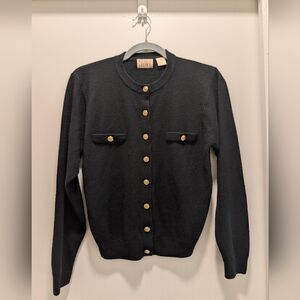 Vintage Soft Black Cardigan with Gold Buttons